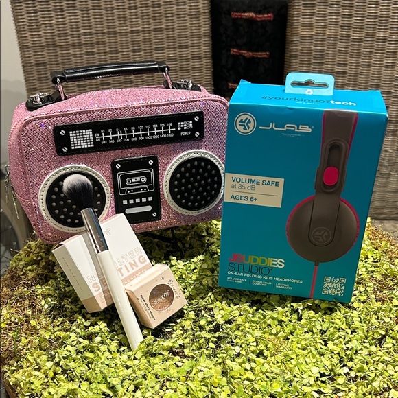 Sparkling Crossbody Boombox Bag & JBuddies Studio Headphones & Colorpop makeup - Picture 1 of 11